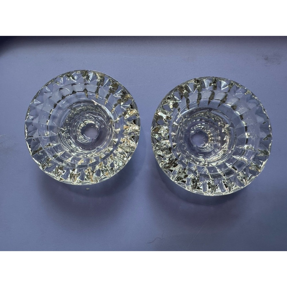 KIG Malaysia Clear Glass Candle Holder Pair Votive Taper Low Centerpiece Vintage
